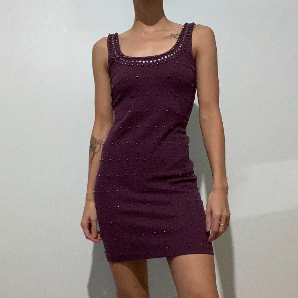 A|X Purple Beaded Bodycon Sleeveless Mini Dress
